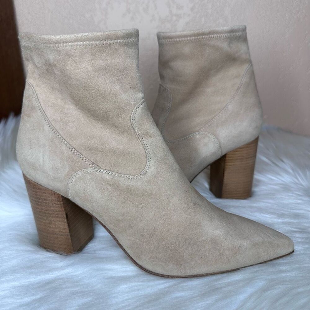Le Pepe Suede Leather Heeled Ankle Bootie Boots Size 40 Tan
